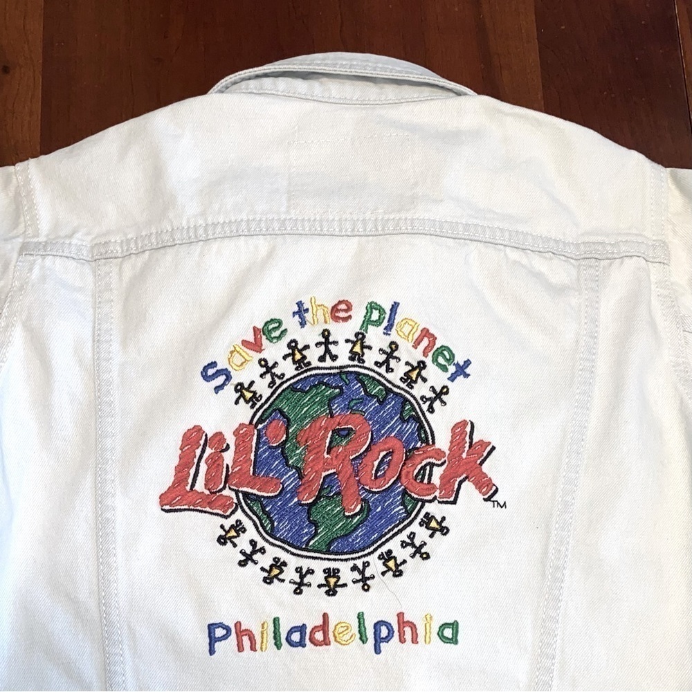 90s Hard Rock Cafe Lil’ Rock Jacket with Eddie Cochran Dead Rocker Guitar Pin